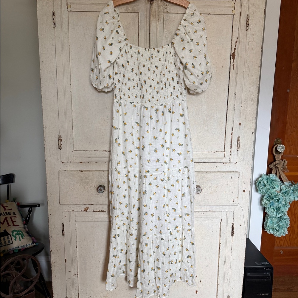 Faithfull the Brand White Floral Midi Dress